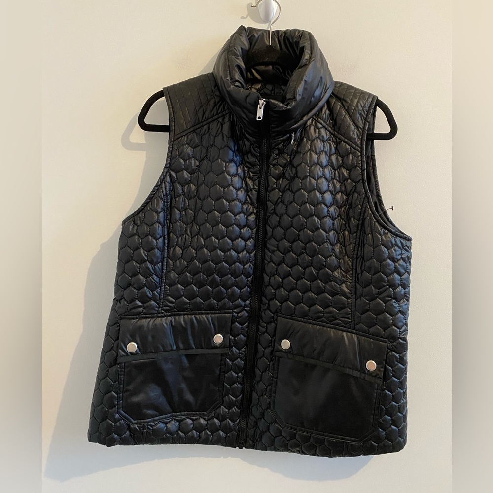 Marc New York Shiny By Andrew Marc Black Quileted Puffer Vest Size Large